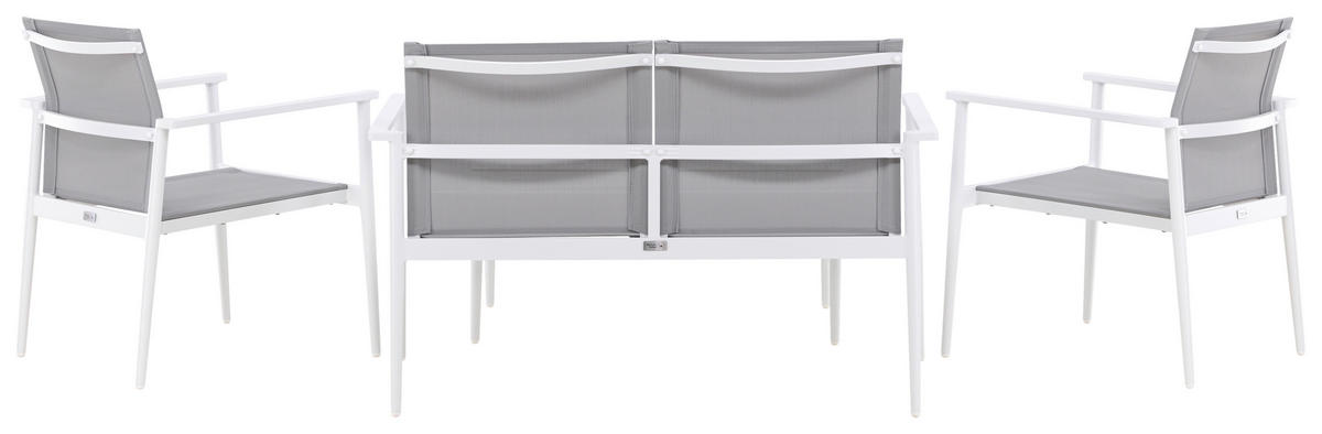 LOUNGEGARNITUR 4-teilig   Aluminium  - Weiß/Grau, KONVENTIONELL, Glas/Textil - Gardenson