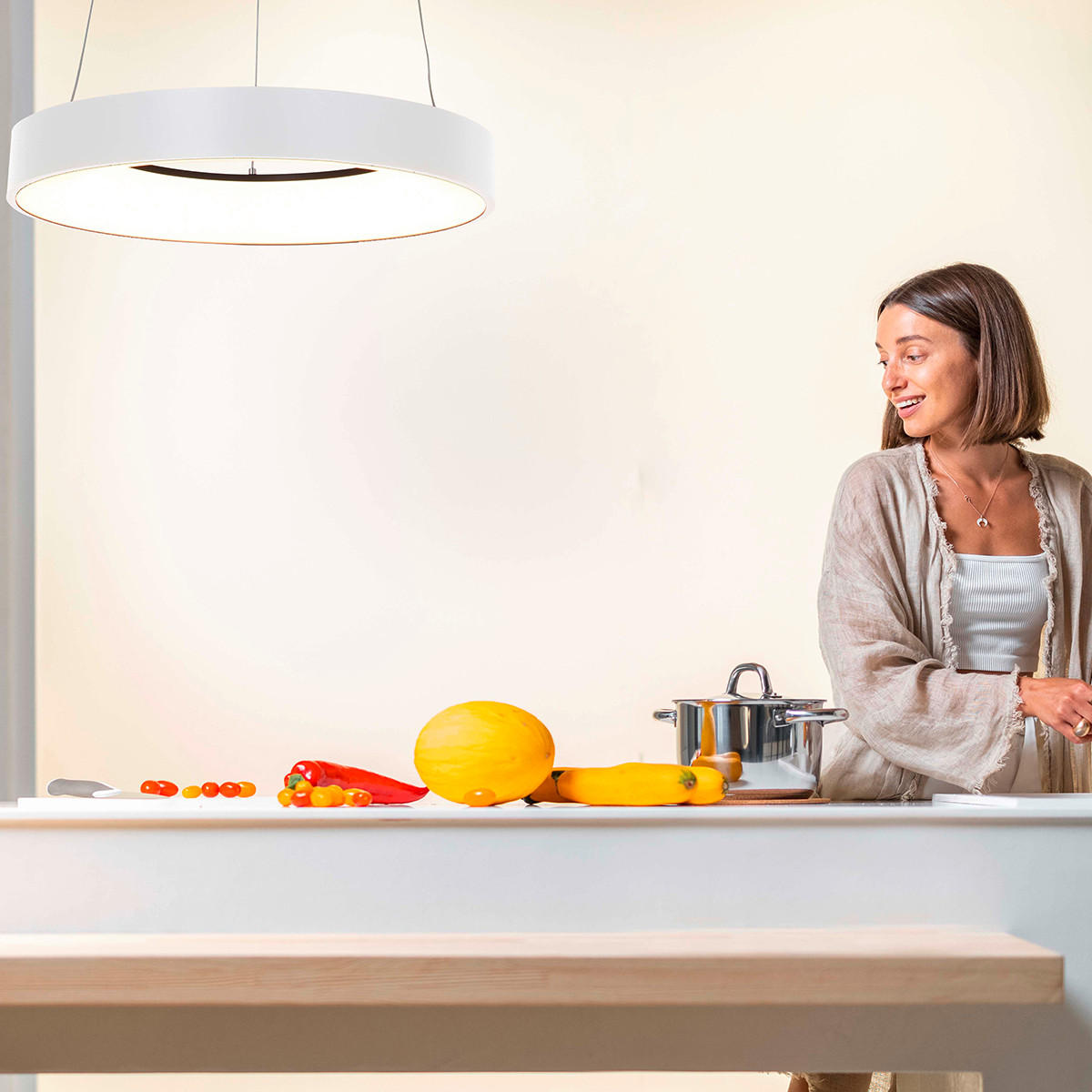 PENDELLEUCHTE Ringlede 48/165 cm   - Weiß, Basics, Kunststoff/Metall (48/165cm)