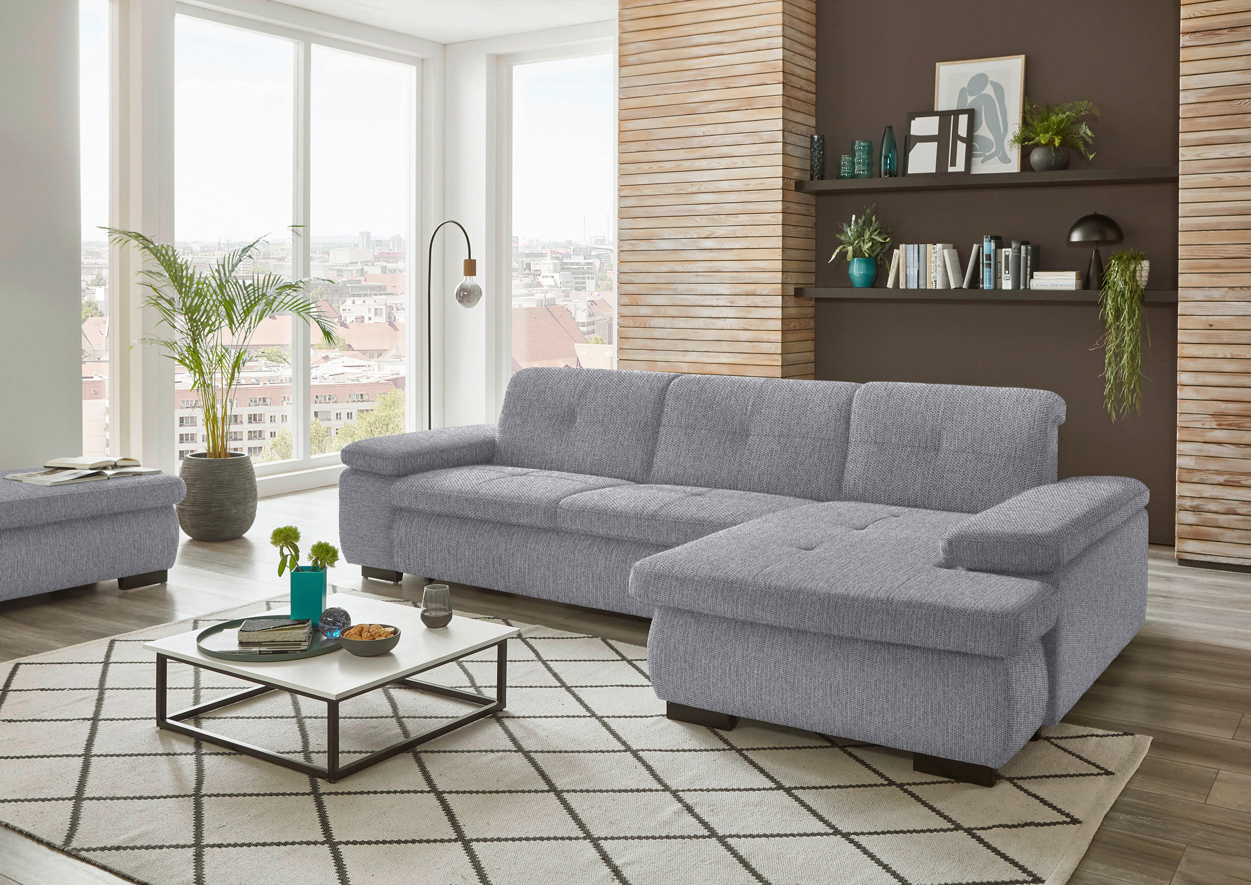 ECKSOFA in Flachgewebe Grau  - Schwarz/Grau, Design, Textil/Metall (297/174cm) - Beldomo Style