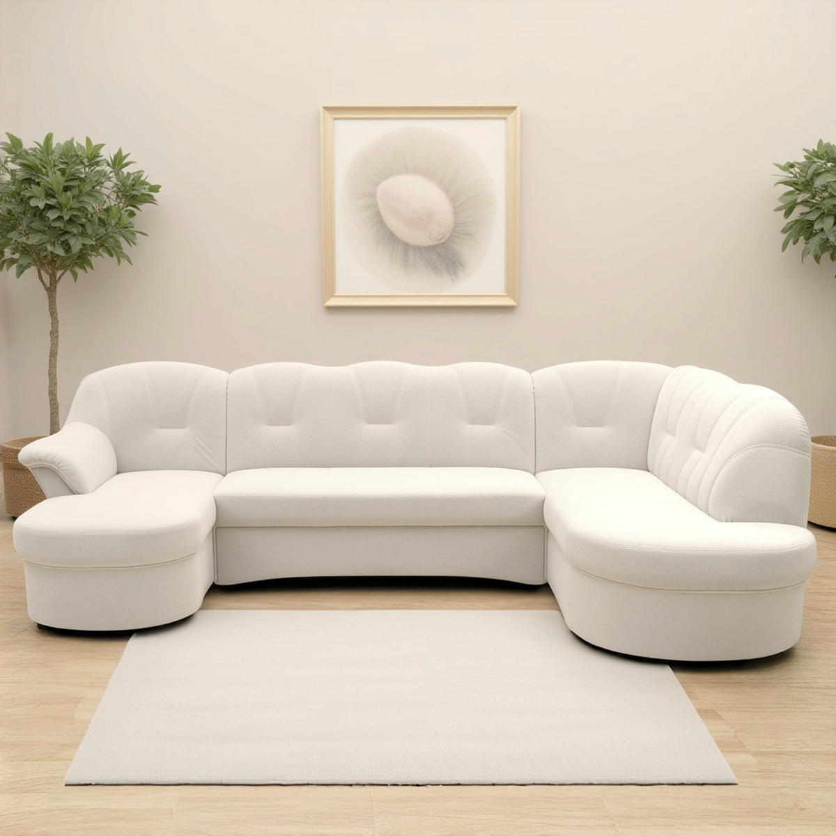 WOHNLANDSCHAFT FLORES FK Creme Mikrofaser  - Creme/Schwarz, KONVENTIONELL, Kunststoff/Textil (293/84/182cm) - MID.YOU