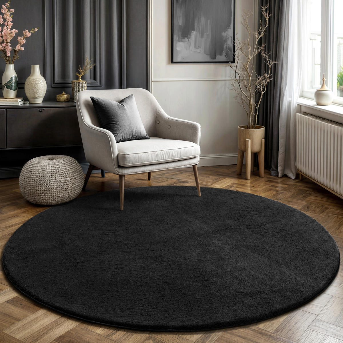 FELLTEPPICH 160 cm Loft Schwarz  - Schwarz, KONVENTIONELL, Textil (160cm) - Novel