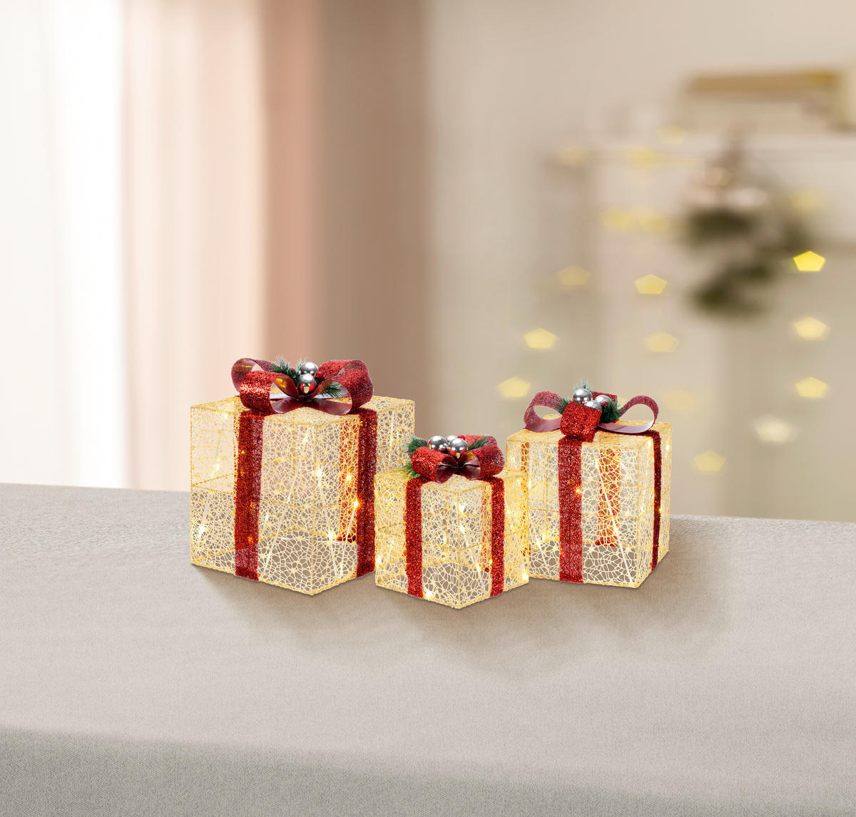LED-DEKOLEUCHTE  - Rot/Goldfarben, LIFESTYLE, Textil/Metall - X-Mas