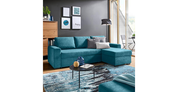 ECKSOFA inkl.Funktionen Petrol Webstoff Rückenkissen, Bettkasten, Schlaffunktion  - Petrol/Schwarz, Design, Textil (245/160cm) - Xora
