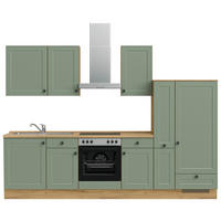 BUCĂTĂRIE FĂRĂ ELECTROCASNICE  - verde/culoare lemn stejar, Modern, metal/material pe bază de lemn (300cm) - Nobilia