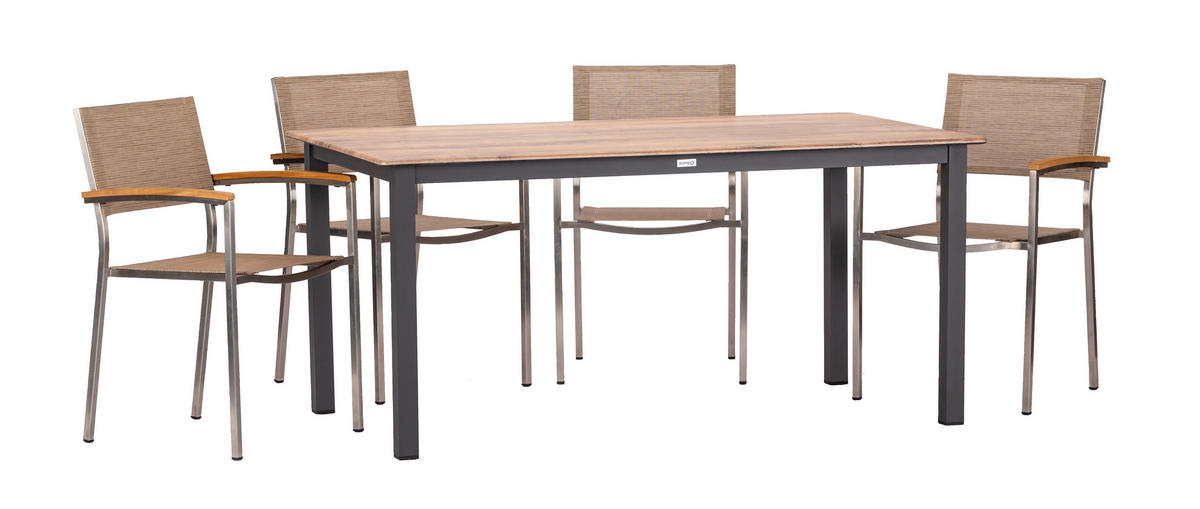 GARTENMÖBEL-SET   - Sandfarben/Anthrazit, Basics, Holzwerkstoff/Textil (160/72/90cm) - Gardenson