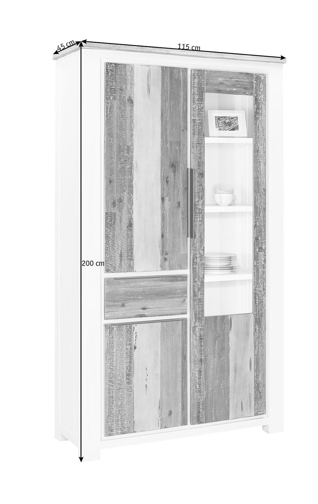 VITRIN tömör akácia fehér, akácia színű  - akácia színű/fehér, Lifestyle, faalapú anyag/Üveg (115/200/45cm) - Landscape