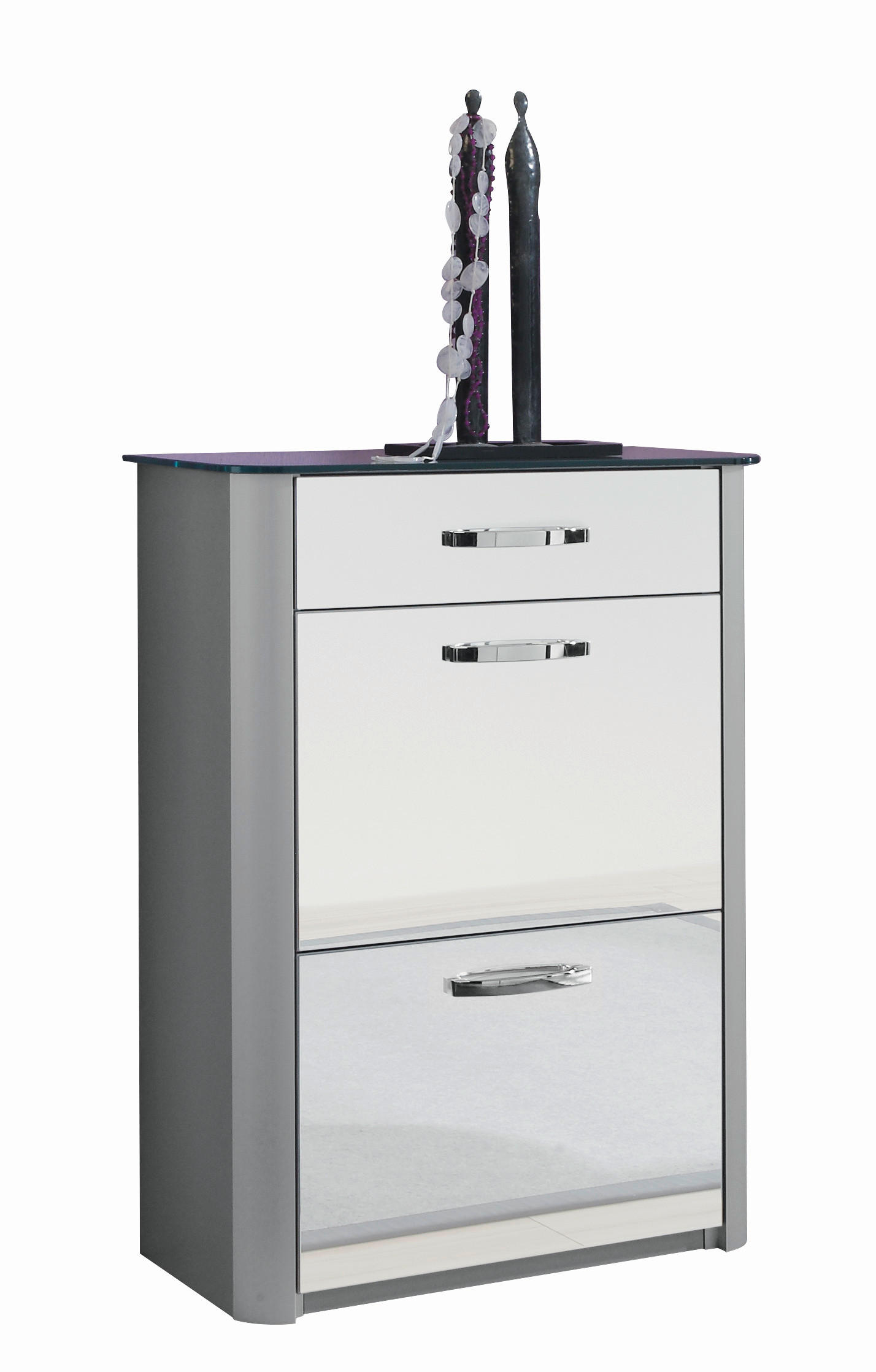 SCHUHSCHRANK Silberfarben, Alufarben  - Chromfarben/Silberfarben, Design, Glas/Holzwerkstoff (71/97/34cm) - Moderano