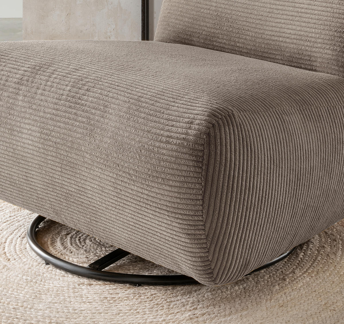 XXL-SESSEL in Cord Graubraun  - Graubraun/Schwarz, Trend, Textil/Metall (95/77/94cm) - Livetastic