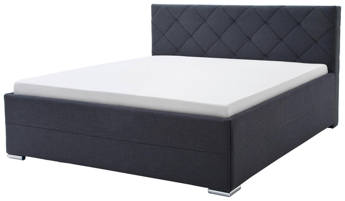 POLSTERBETT 180/200 cm,  in Anthrazit,  - Chromfarben/Anthrazit, KONVENTIONELL, Textil/Metall (180/200cm) - Livetastic