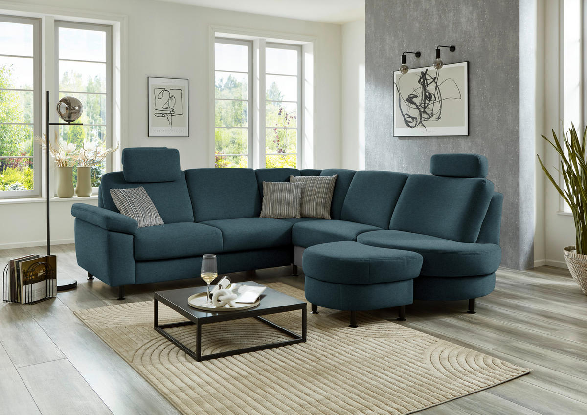 ECKSOFA  in Flachgewebe Opal  248/252 cm  - Opal/Schwarz, KONVENTIONELL, Textil/Metall (248/252cm) - Beldomo Comfort