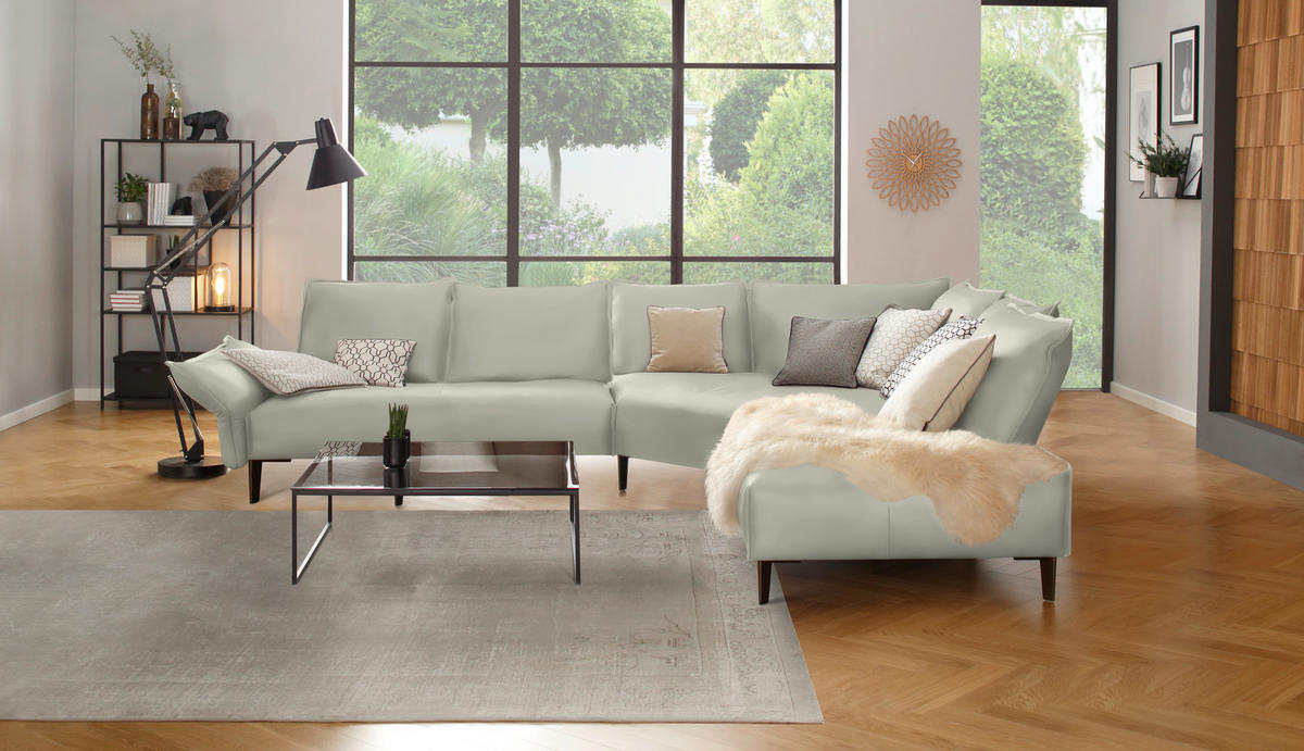 ECKSOFA in Echtleder Weiss  - Weiss/Schwarz, Design, Leder/Metall (340/272cm) - W.Schillig