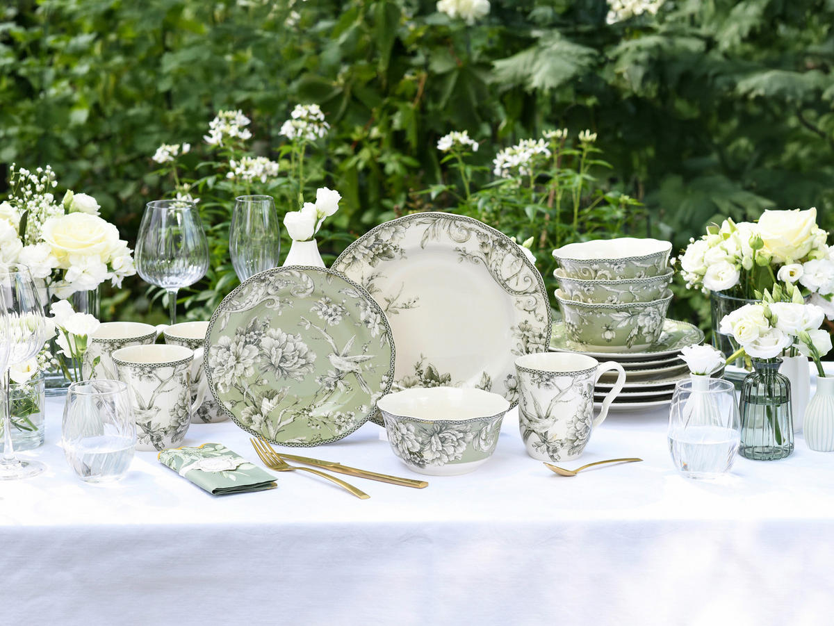 KOMBISERVICE Grün, Weiß Adelaide Grün 16-teilig 4 Personen  - Weiß/Grün, Basics, Keramik - Creatable