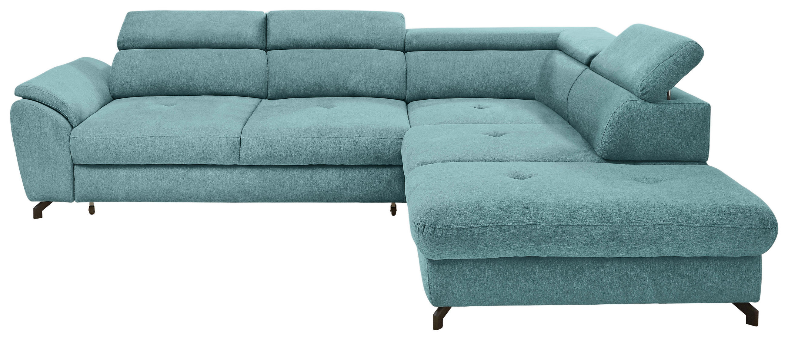 ECKSOFA inkl. Funktion Blau Webstoff Bettkasten, Schlaffunktion, Rücken echt, Kopfteilverstellung, Sitztiefenverstellung  - Blau/Schwarz, Design, Textil/Metall (277/237cm) - Stylife