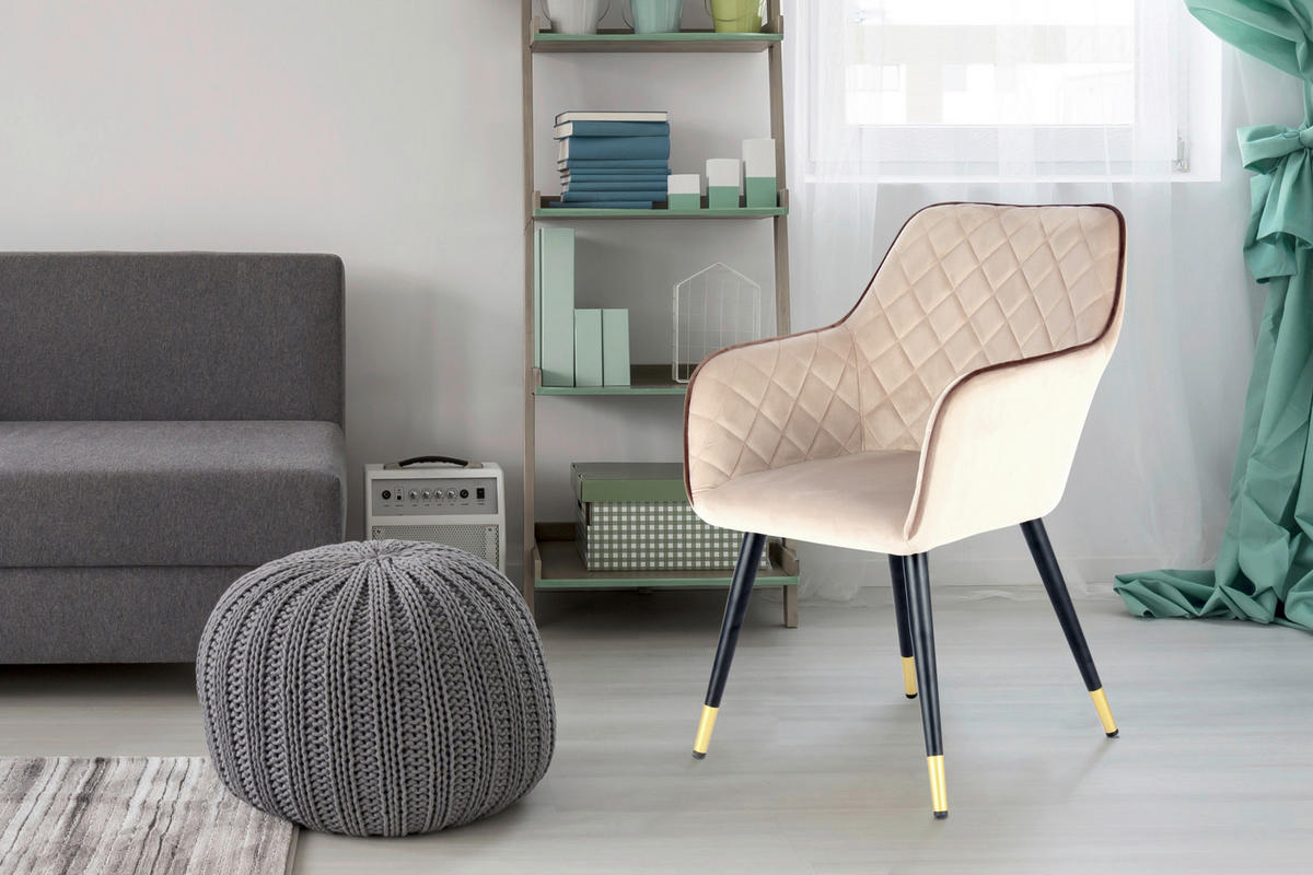 ARMLEHNSTUHL  in Samt  - Beige/Goldfarben, MODERN, Textil/Metall (58,8/86/61cm) - Kayoom