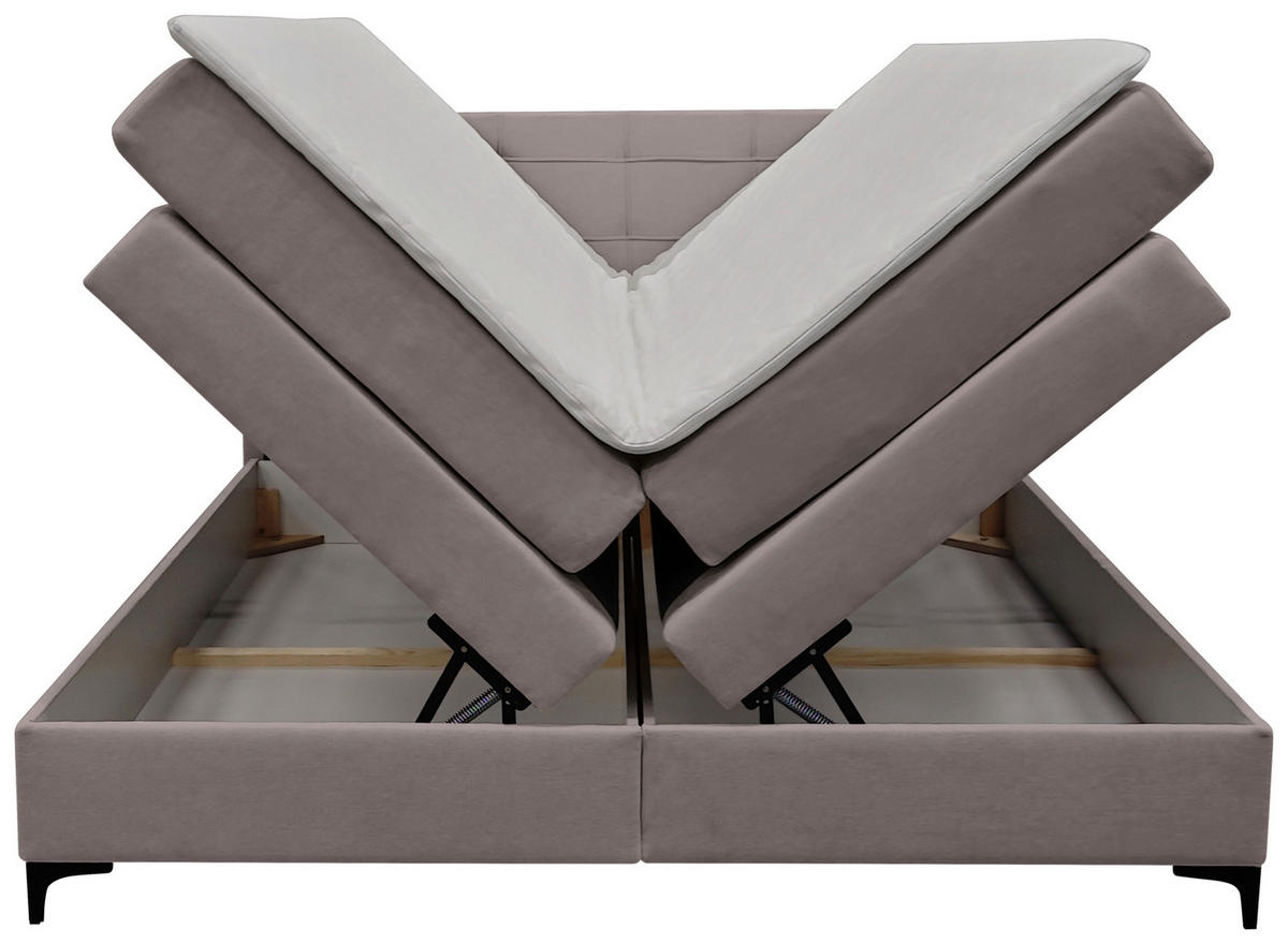 BOXSPRINGBETT 180/200 cm,  in Taupe, H3 = fest  - Taupe/Schwarz, KONVENTIONELL, Kunststoff/Textil (180/200cm)