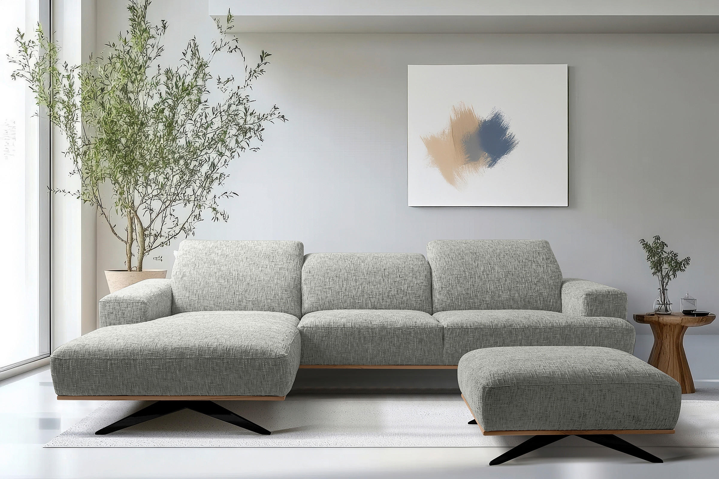 ECKSOFA PORTLAND in Struktur Grau Kopfteilverstellung  187/295 cm  - Schwarz/Grau, Design, Holz/Textil (187/295cm) - Livetastic