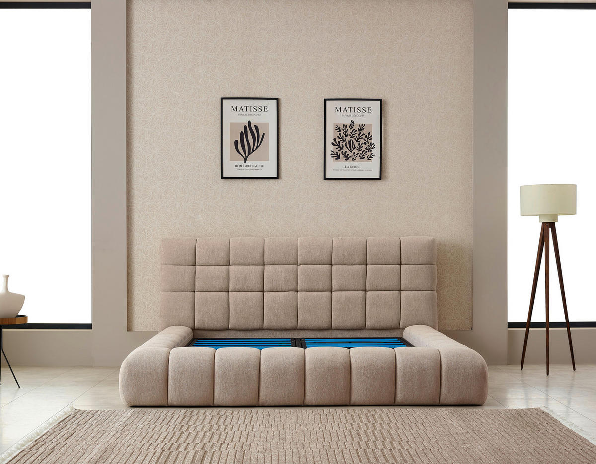 POLSTERBETT Cloudy Lattenrost, gepolstertes Kopfteil, Bettkasten  in Naturfarben  - Blau/Schwarz, MODERN, Kunststoff/Textil (240/111/249cm) - Livetastic