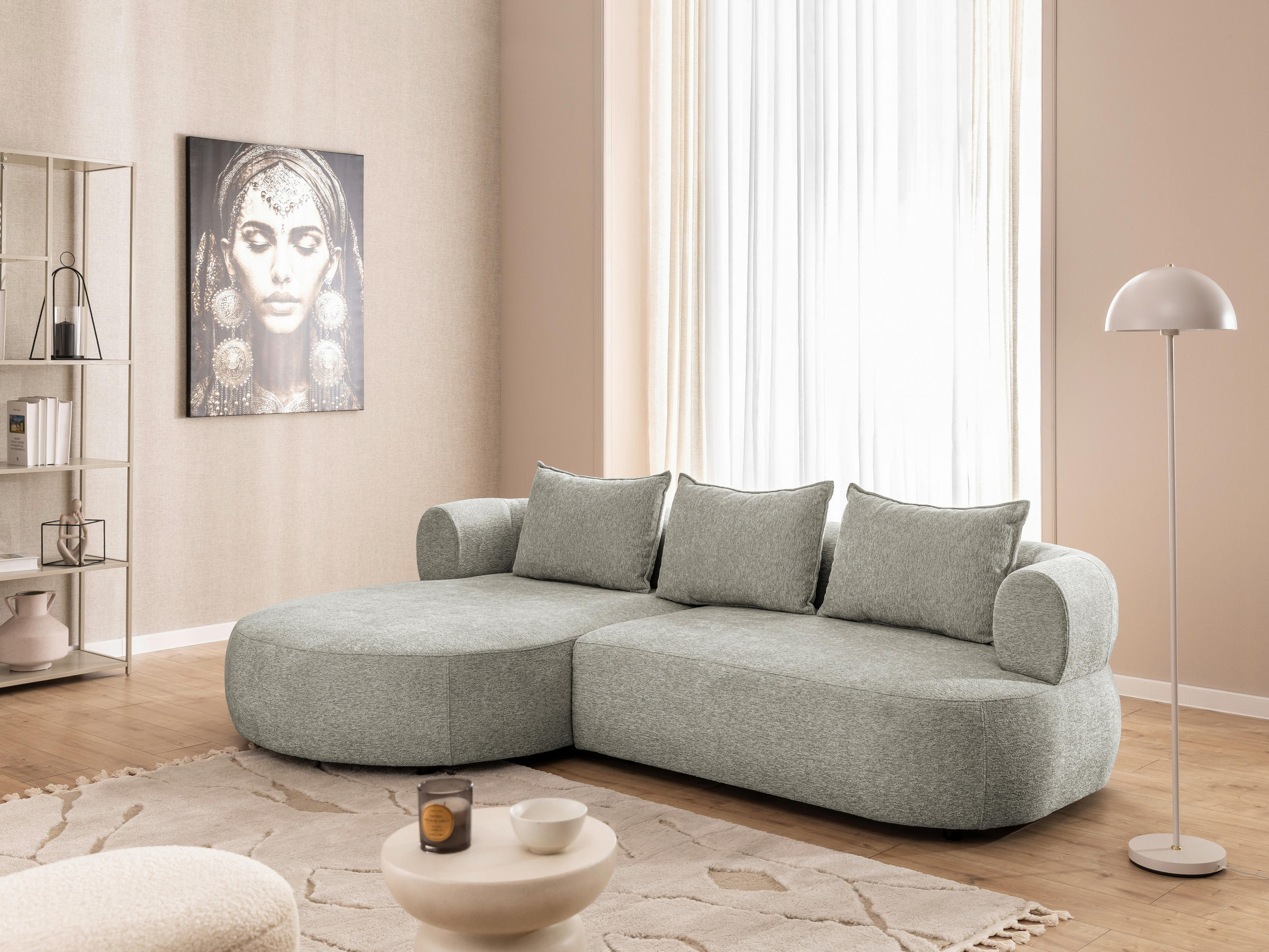 ECKSOFA in Chenille Hellgrau  156/256 cm  - Hellgrau/Schwarz, Design, Kunststoff/Textil (156/256cm) - Livetastic