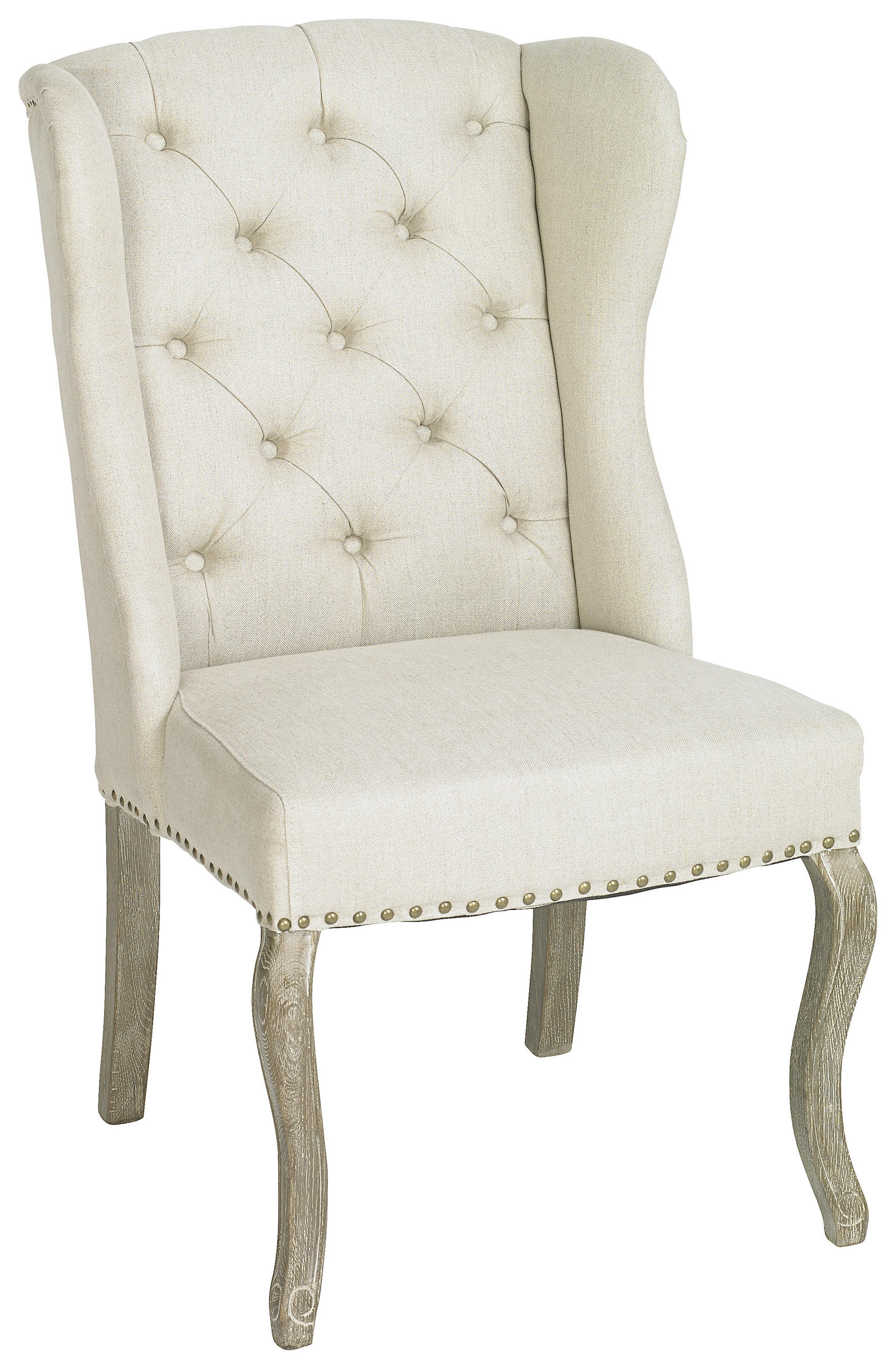 Ohrensessel in Holz, Textil Eichefarben, Beige