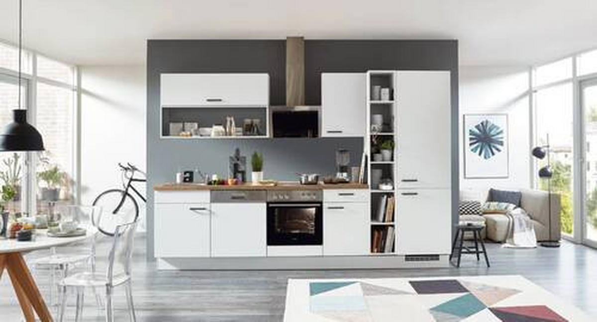 EINBAUKÜCHE 615  - Eichefarben/Weiß, Design, Holzwerkstoff (320cm) - Celina