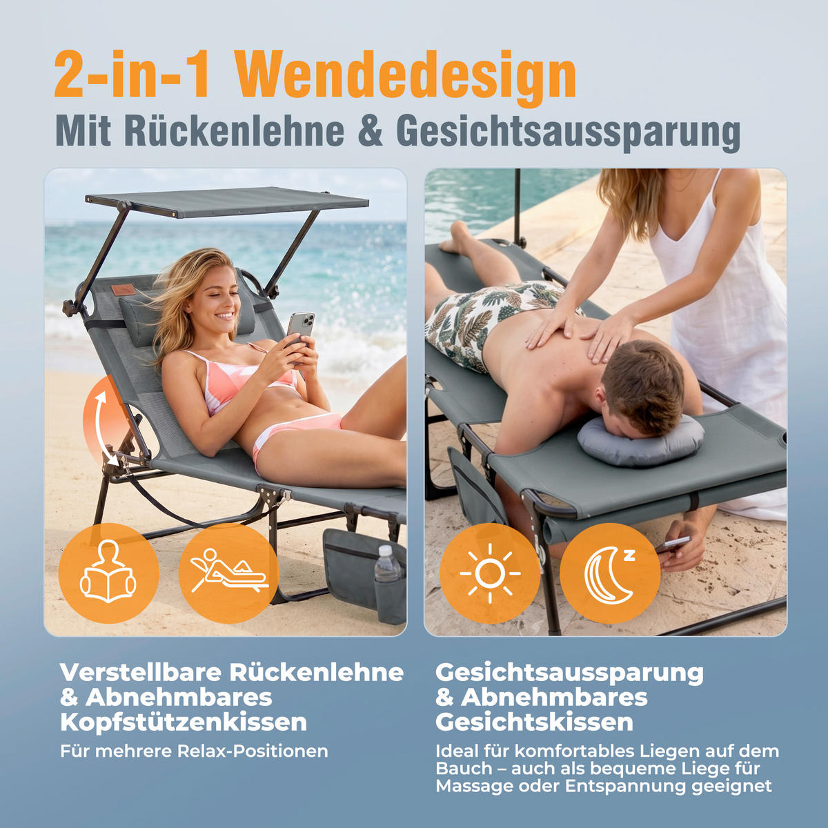 SONNENLIEGE 200/34/70 cm  - Dunkelgrau/Anthrazit, Basics, Textil/Metall (200/34/70cm) - Modante