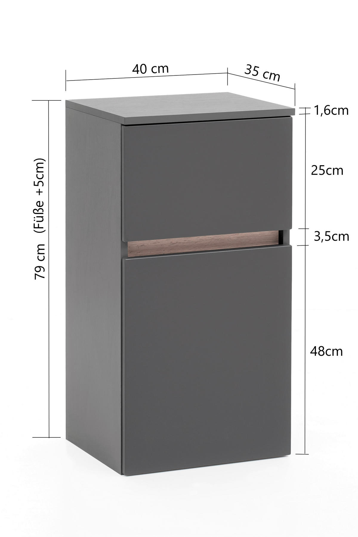 UNTERSCHRANK 40/79/35 cm   - Graphitfarben/Grau, Natur, Holzwerkstoff (40/79/35cm) - Xora