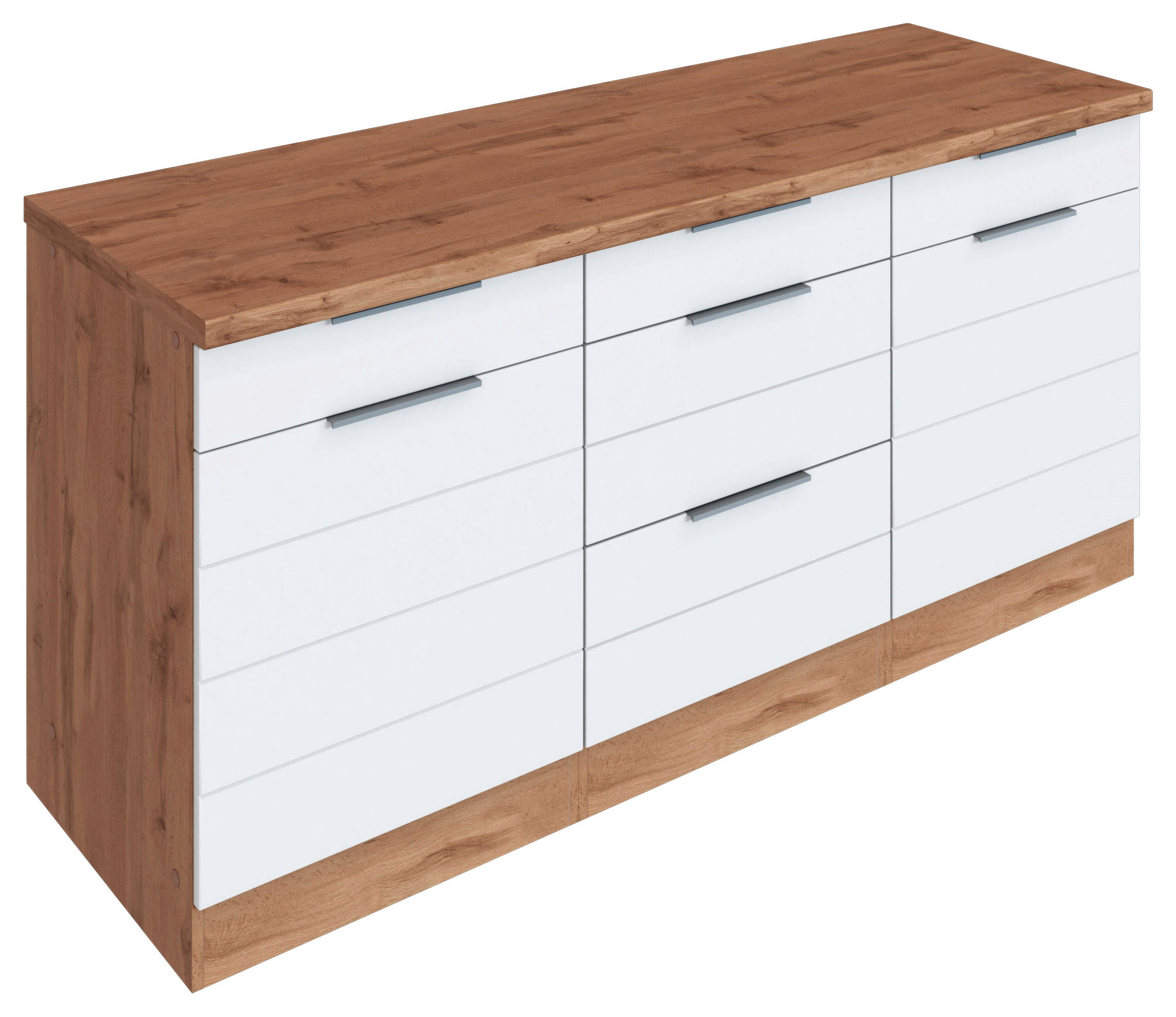 KÜCHENUNTERSCHRANK 180/86/60 cm  in Weiß, Eiche Wotan  - Eiche Wotan/Weiß, Design, Holzwerkstoff/Metall (180/86/60cm) - Held
