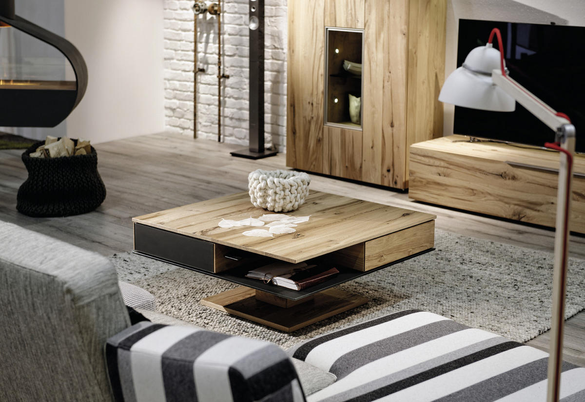 COUCHTISCH in Holz, Glas 90/90/38,3 cm  - Eichefarben/Anthrazit, Design, Glas/Holz (90/90/38,3cm) - Voglauer