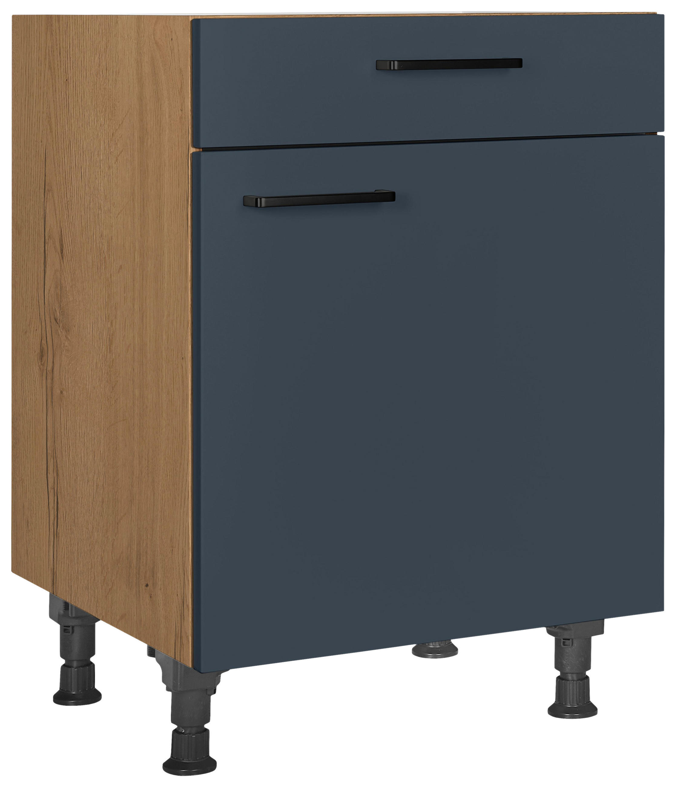 Nobilia Schubkastenunterschrank Easytouch Blau, Eiche 60x87x56 cm