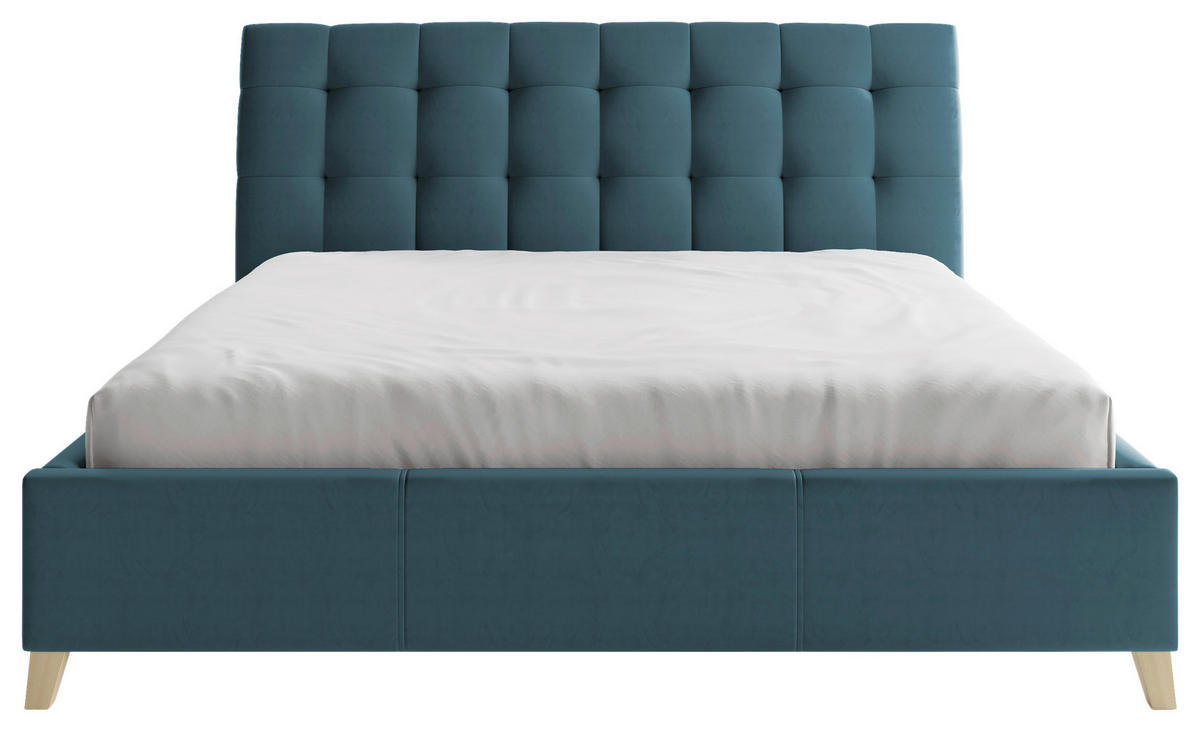 POLSTERBETT 140/200 cm  in Blau  - Blau/Eichefarben, Konventionell, Holz/Textil (140/200cm) - Hom`in