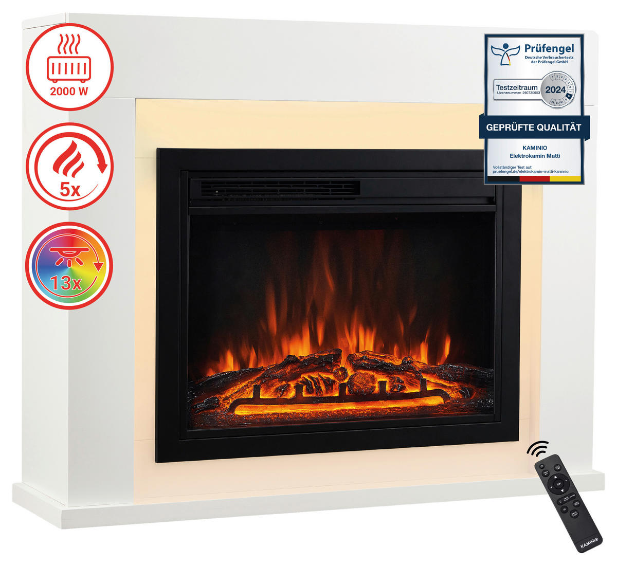 ELEKTROKAMIN - Weiß, Basics, Glas/Holzwerkstoff (95,0/77,0/26,0cm)