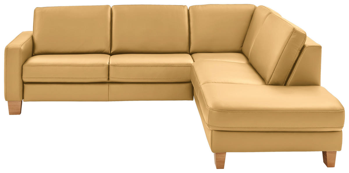 ECKSOFA in Echtleder Gelb  - Eiche Bianco/Gelb, Natur, Leder/Holz (257/235cm) - Valdera
