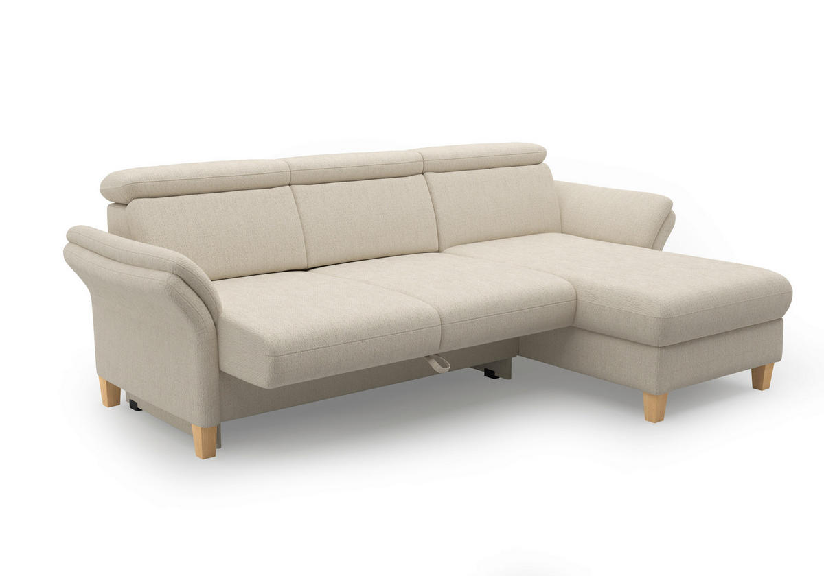 ECKSOFA GLENDALE E Sandfarben Chenille  - Sandfarben/Eichefarben, KONVENTIONELL, Holz/Textil (253/166cm) - Sit & More