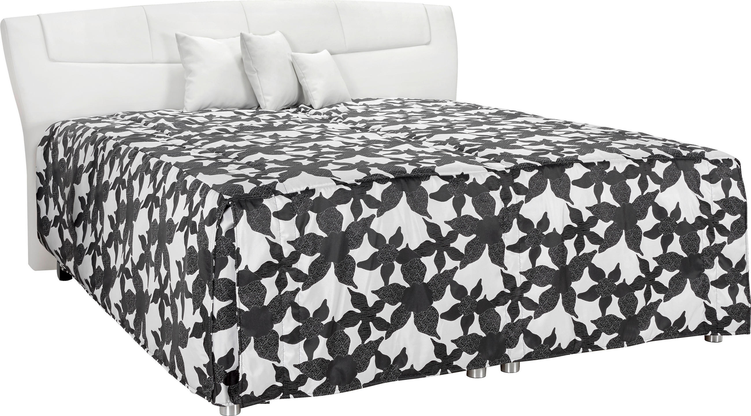 POLSTERBETT Matratze, gepolstertes Kopfteil, Lattenrost, Bettkasten, Tagesdecke, motorische Verstellbarkeit Schwarz, Weiß 180/200 cm  - Silberfarben/Schwarz, KONVENTIONELL, Textil/Metall (180/200cm) - Esposa