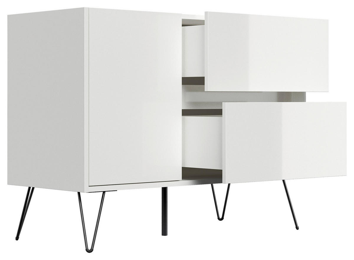 SIDEBOARD Posseik Industrial  in 99/75,8/42 cm  - Weiß Hochglanz/Schwarz, Design, Holzwerkstoff/Metall (99/75,8/42cm) - P & B