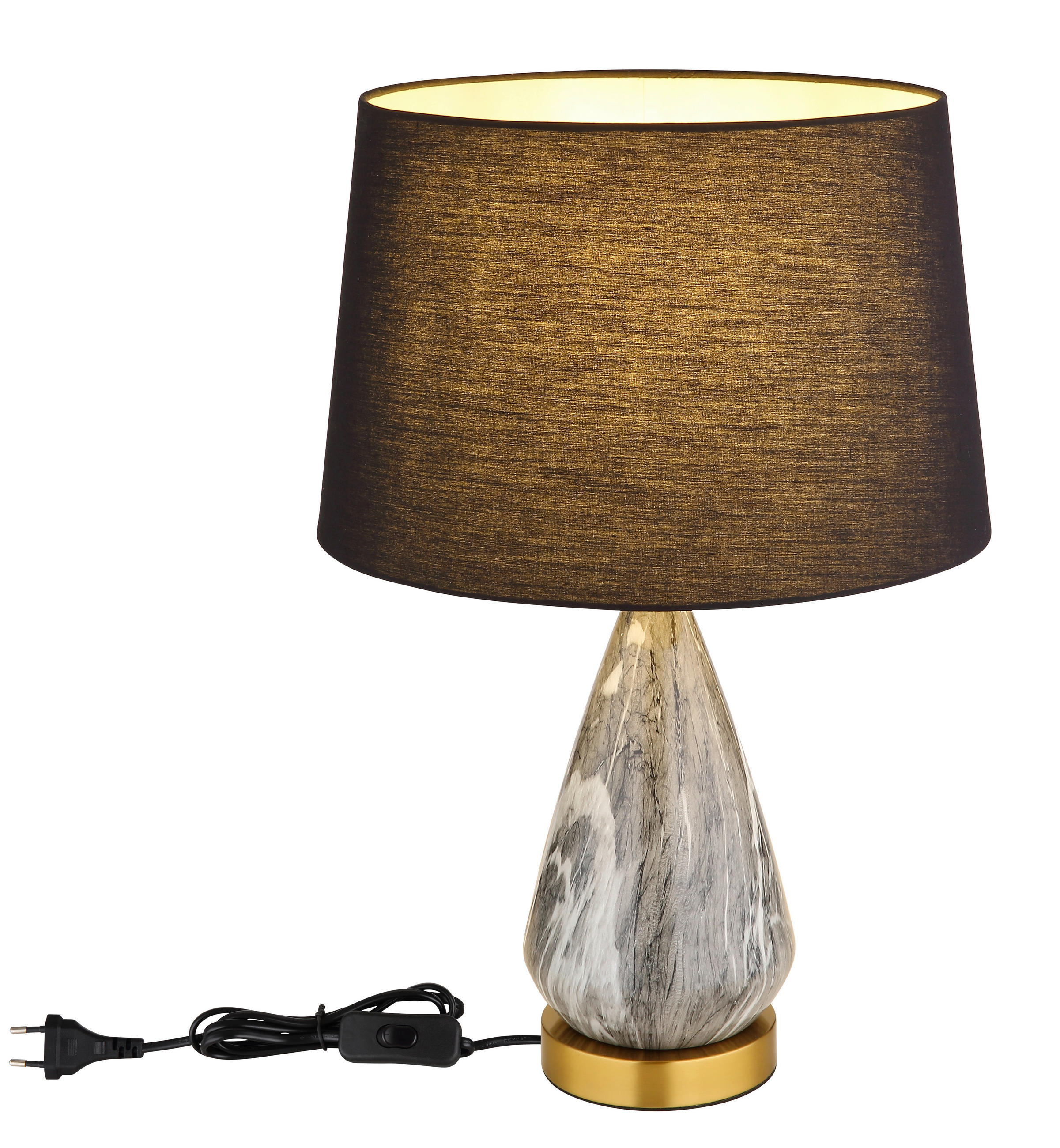 ASZTALI LÁMPA - fekete/sárgaréz, Konventionell, textil/fém (35/54cm) - Globo