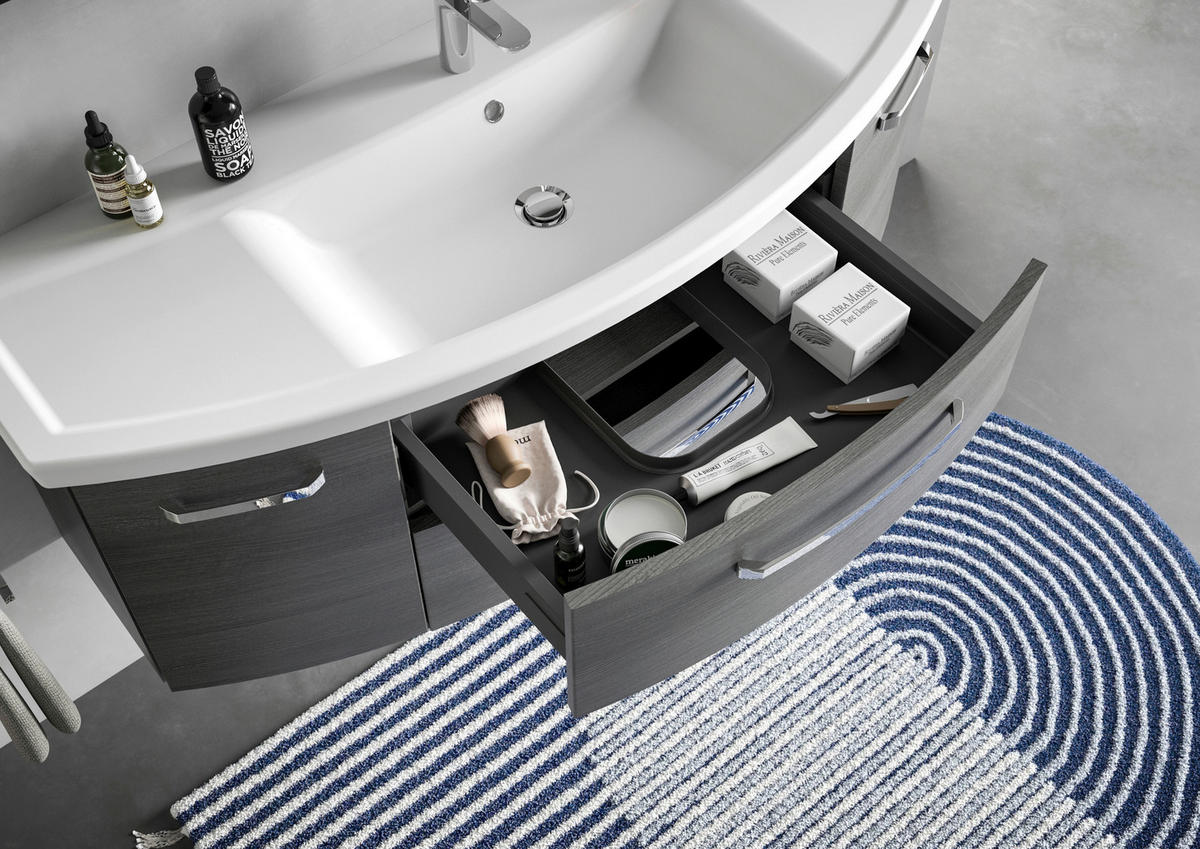 BADEZIMMER 3-teilig  in 135 cm  - Chromfarben/Graphitfarben, MODERN, Glas/Keramik (135cm) - Sadena