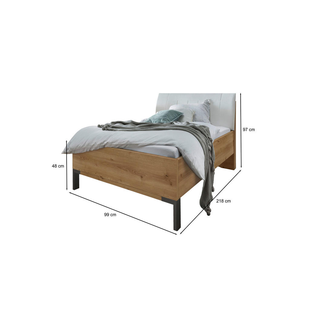 Thumbnail - Dieter Knoll Bett, Weiß, Eiche Bianco, Textil, 90x200 cm, ISO 9001, Made in Germany, gepolstertes Kopfteil, in verschied...