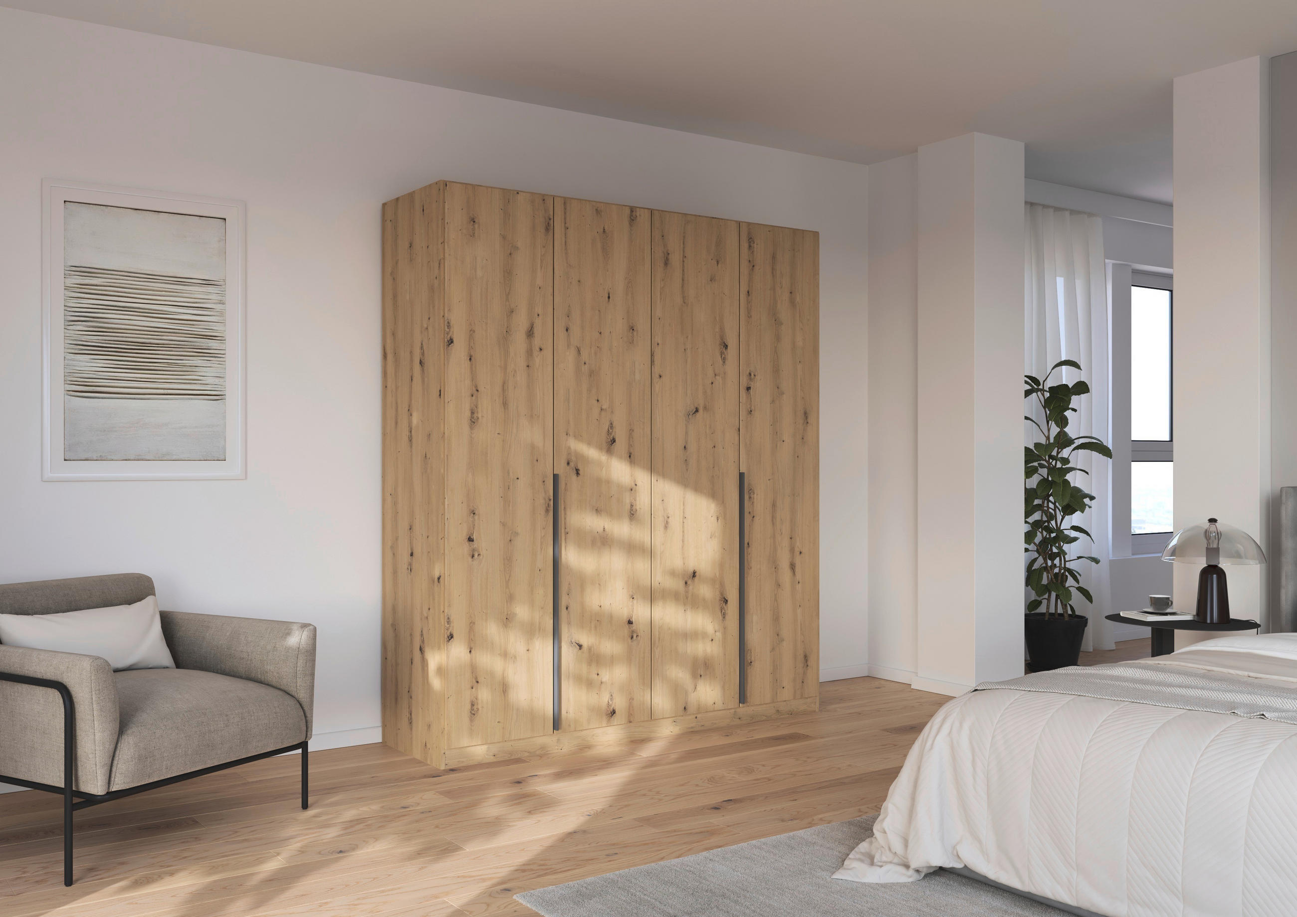 DREHTÜRENSCHRANK in Eiche Artisan  - Eiche Artisan/Grau, Modern, Holzwerkstoff/Metall (181/229/54cm) - Rauch Möbel