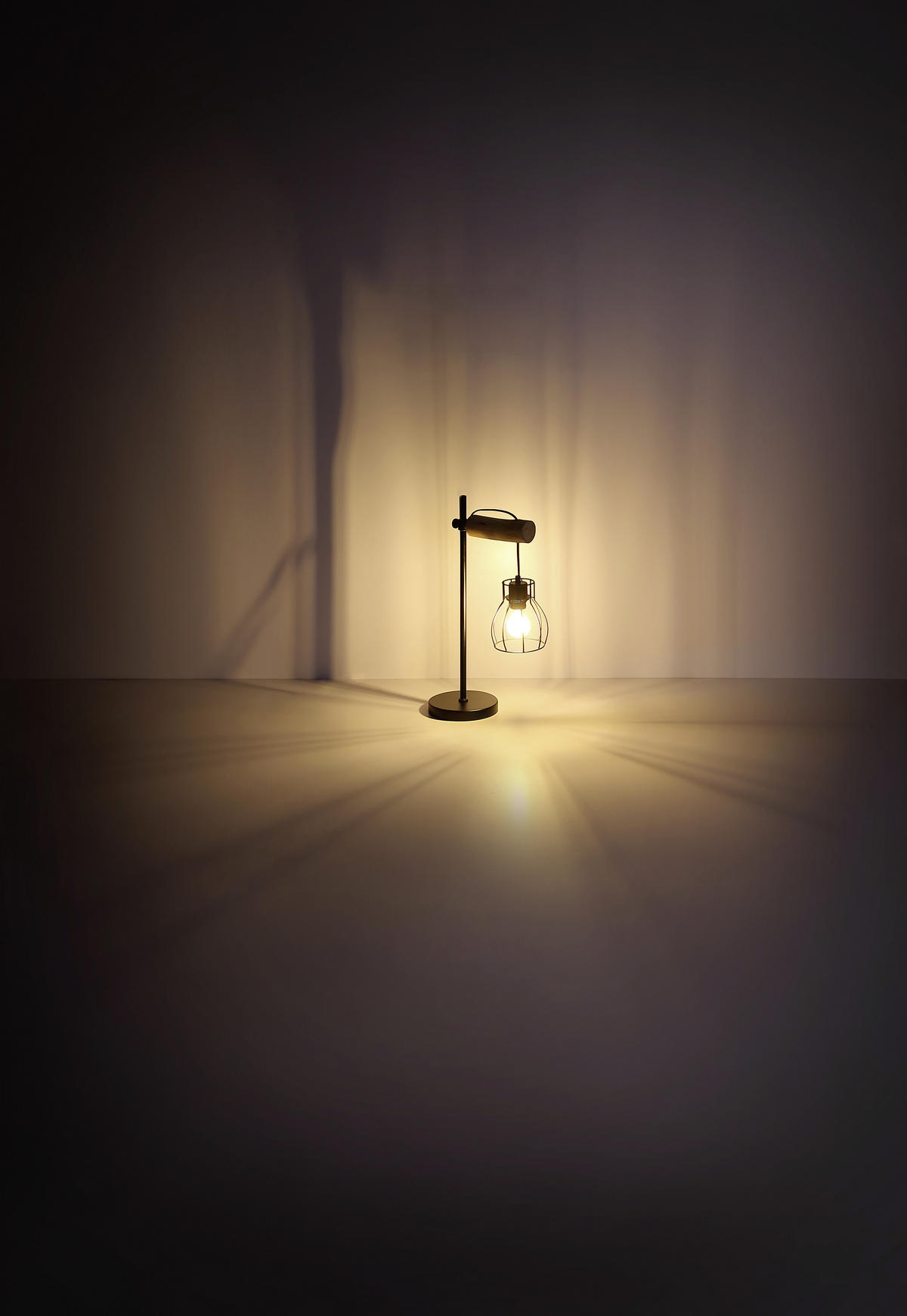 STOLNÍ LAMPA, E27, 33/55 cm  - černá/přírodní barvy, Design, kov/dřevo (33/55cm)