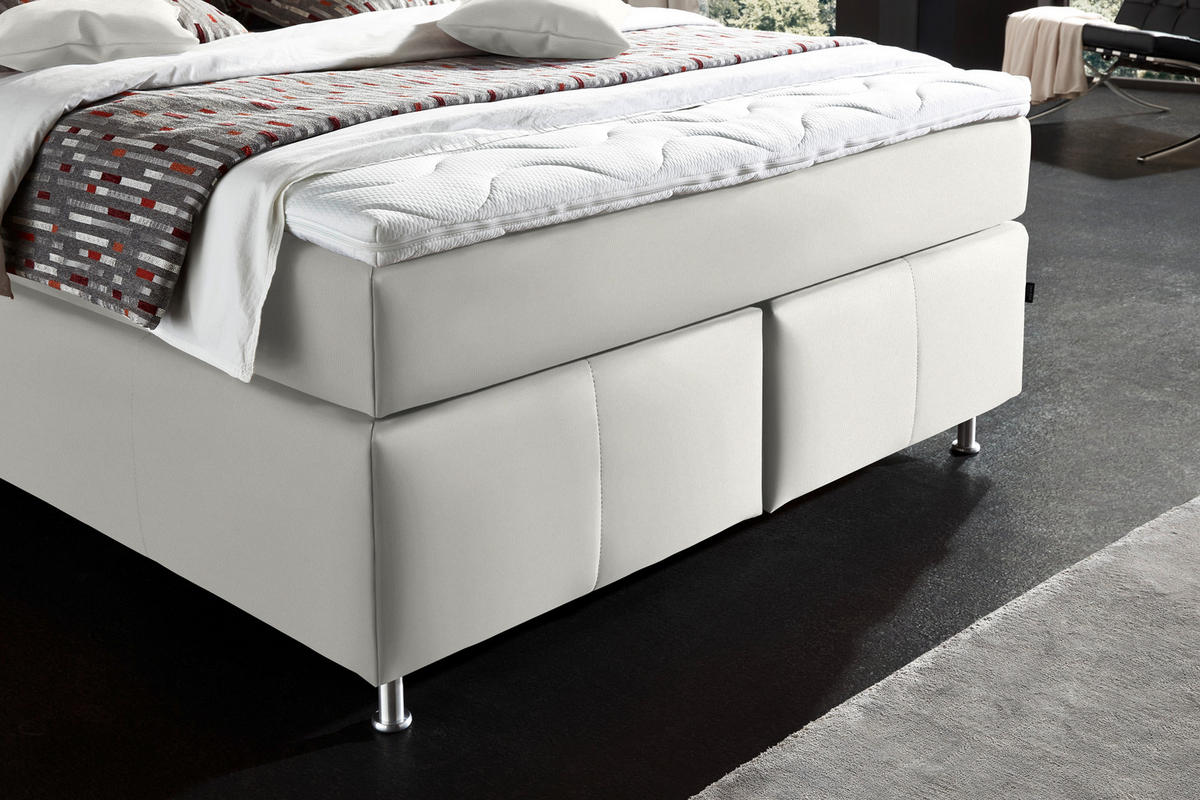 BOXSPRINGBETT 140/200 cm  in Weiss  - Weiss/Alufarben, Konventionell, Textil/Metall (140/200cm) - Dieter Knoll