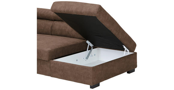 ECKSOFA Braun Lederlook Bettkasten, Schlaffunktion, Rücken echt, Kopfteilverstellung, Sitztiefenverstellung  - Schwarz/Braun, Design, Kunststoff/Textil (263/230cm) - Hom`in