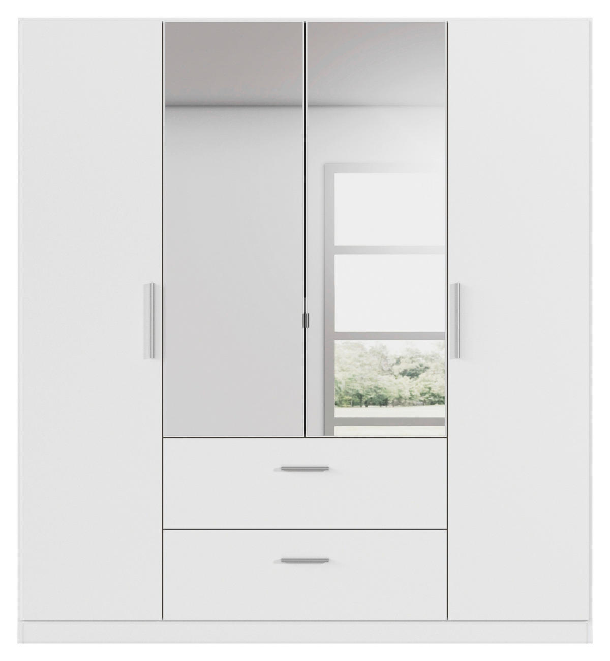 DREHTÜRENSCHRANK 181/197/54 cm,  in Weiß, 4-türig  - Alufarben/Weiß, KONVENTIONELL, Glas/Holzwerkstoff (181/197/54cm) - home24