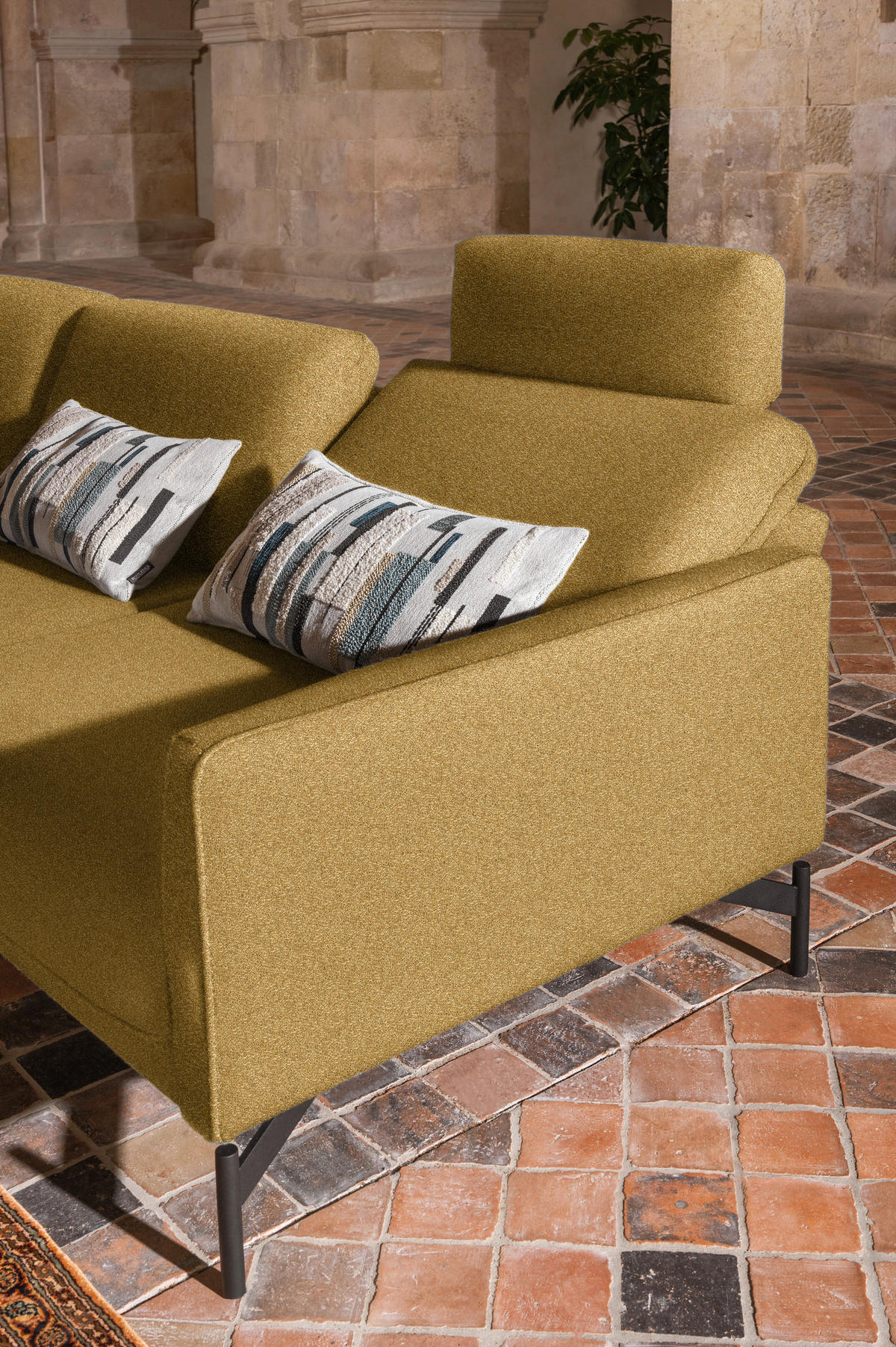 ECKSOFA in Flachgewebe, Struktur Gelb, Grün  - Anthrazit/Gelb, Design, Textil/Metall (230/254cm) - Johann Jakob