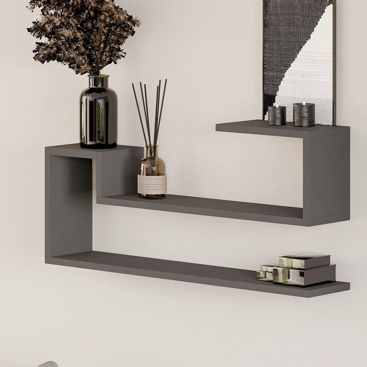 VÄGGHYLLPLAN 90/41,2/17 cm  - antracit, Design, trämaterial (90/41,2/17cm) - Livetastic