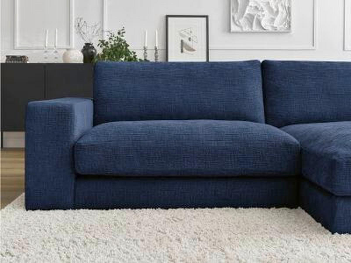 ECKSOFA Ottomane rechts  LEONARD Dunkelblau Struktur  - Schwarz/Dunkelblau, MODERN, Kunststoff/Textil (234/159cm)