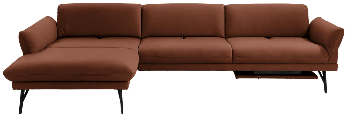 ECKSOFA Posh in Echtleder Hellbraun  173/308 cm  - Hellbraun/Anthrazit, Design, Leder/Metall (173/308cm) - Joop!
