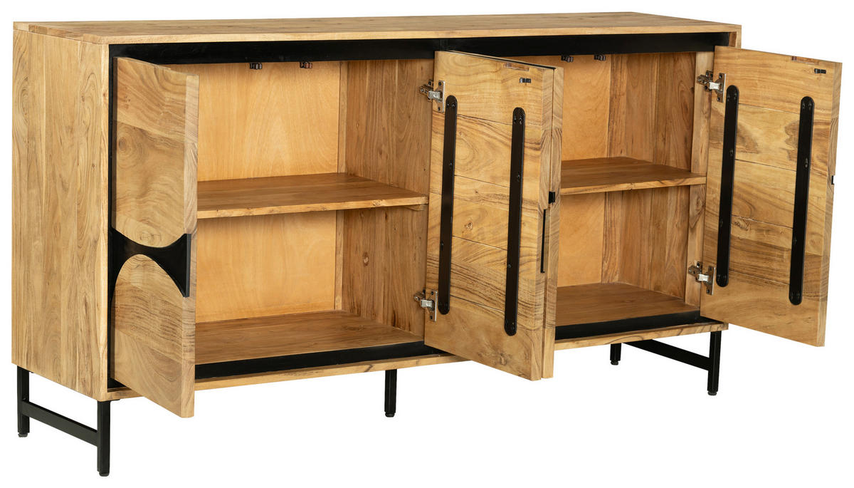 SIDEBOARD  in 160/85/40 cm  - Schwarz/Akaziefarben, Design, Holz/Metall (160/85/40cm) - Ambia Home