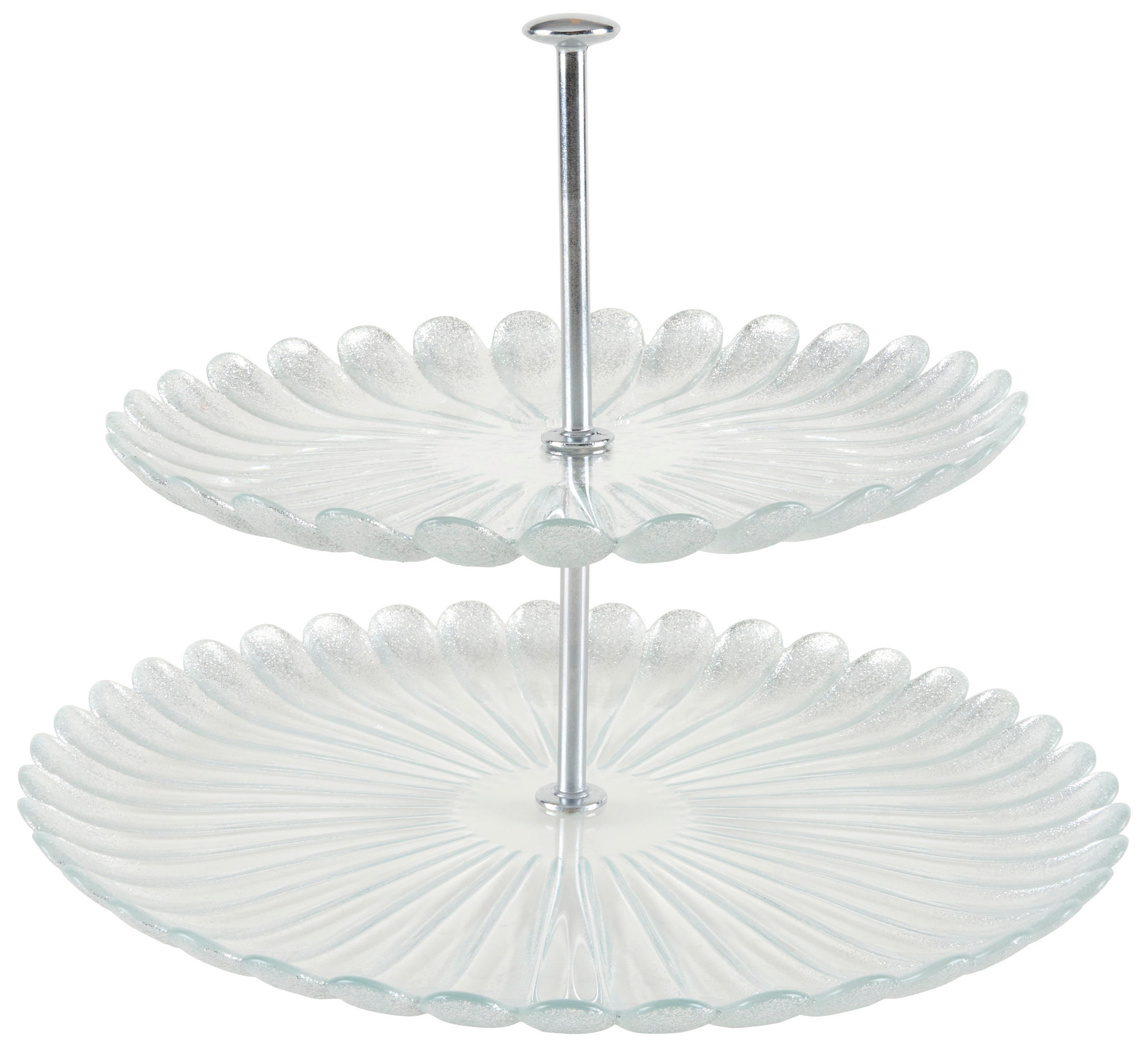 SÜTEMÉNYES ÁLLVÁNY 2 emeletes - ezüst/áttetsző, Trend, Üveg/fém (28/21cm) - Ambia Home
