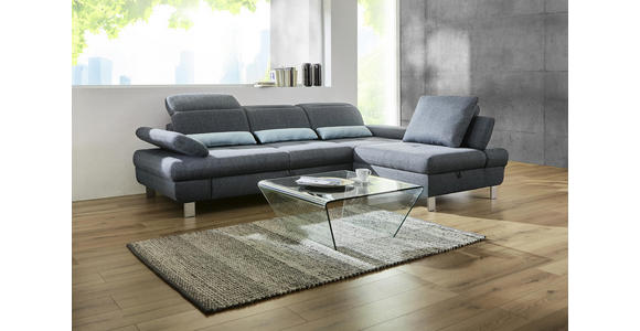 Wohnlandschaft inkl.Funktionen Grau, Hellblau Webstoff - Alufarben/Grau, KONVENTIONELL, Textil/Metall (286/216cm) - Cantus